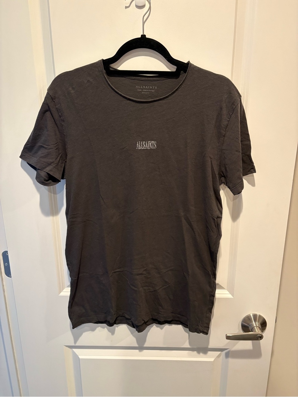 AllSaints Charcoal Gray Short Sleeve Logo Tee